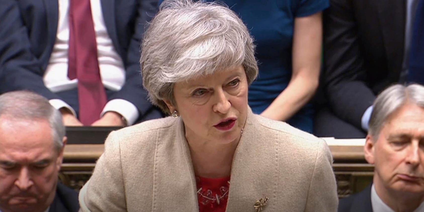 Storbritanniens premiärminister Theresa May under omröstningen i parlamentet i fredags.