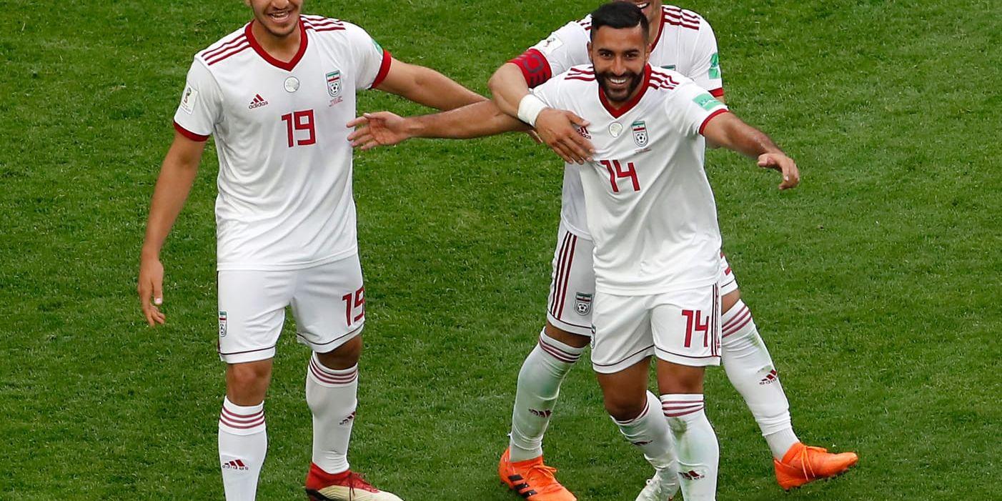 Saman Ghoddos (nummer 14) under Irans VM-match mot Marocko. Arkivbild.