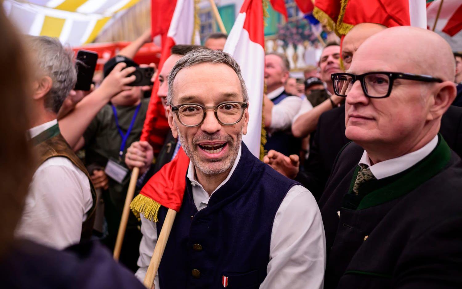 Herbert Kickl, ledare för österrikiska Frihetspartiet (FPÖ), under ett partievent i Linz i maj.