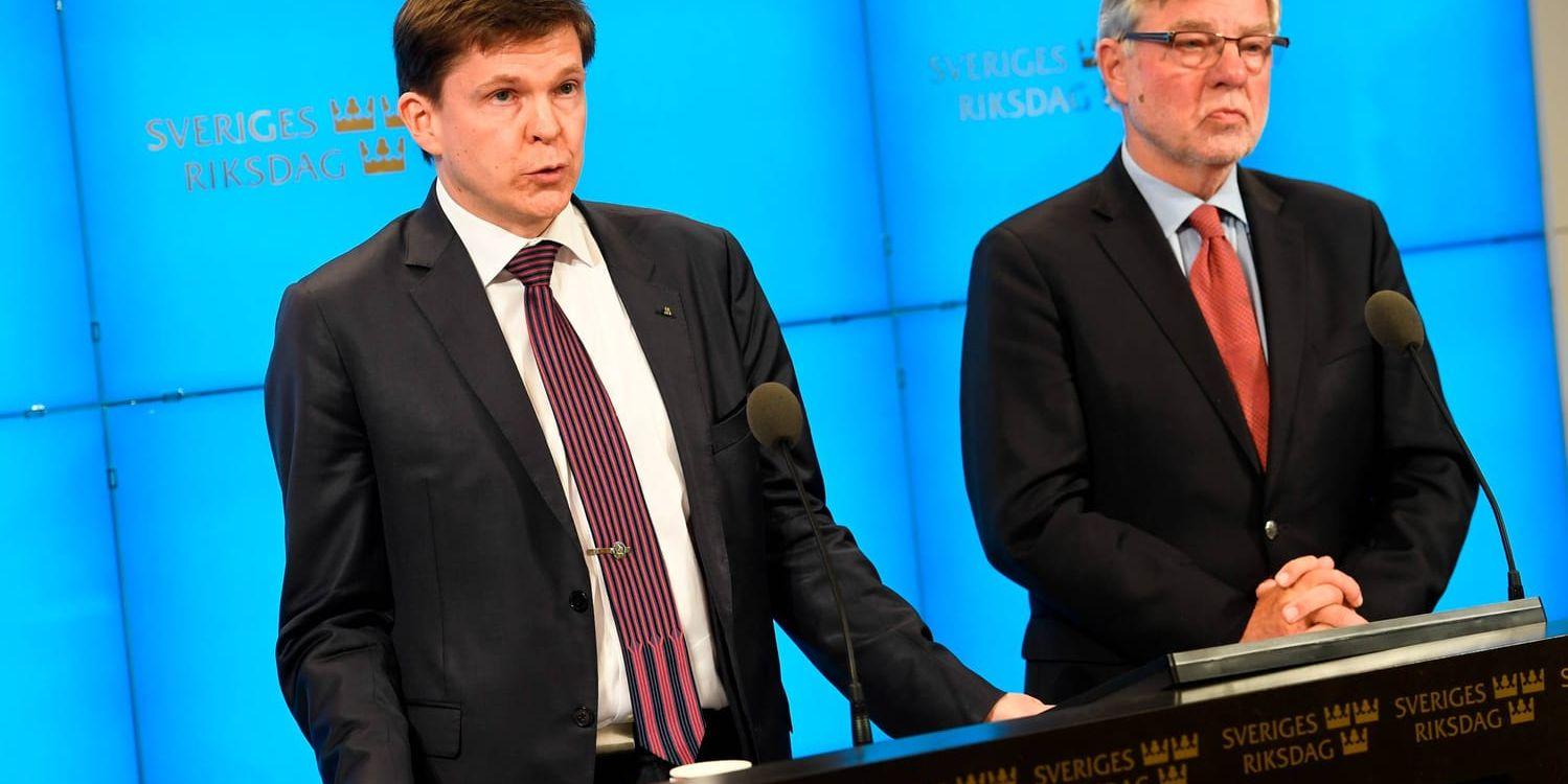 KU:s ordförande Andreas Norlén (M) och utskottets vice ordförande Björn von Sydow (S) håller pressträff om Riksrevisionen.