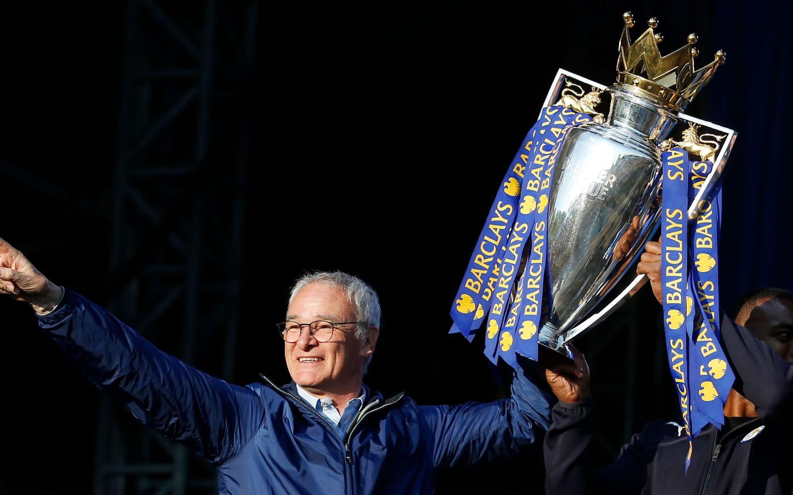 Ranieri efter segern i Premier League i våras. Foto: Bildbyrån