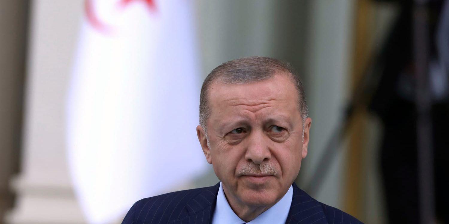 Turkiets president Recep Tayyip Erdogan säger att han inte accepterar 'terroristorganisationer' i Nato. Arkivbild.