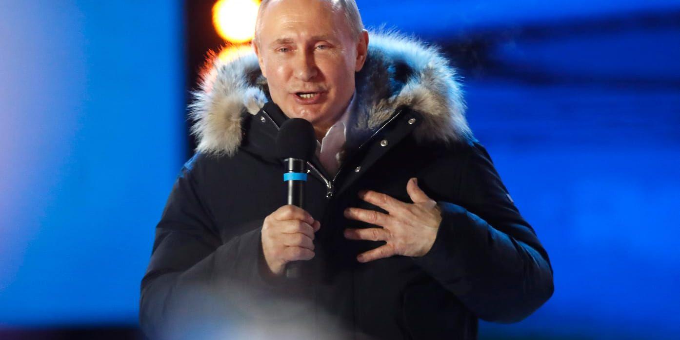 Rysslands president Vladimir Putin talade till folket efter att det blev klart att han vunnit presidentvalet.