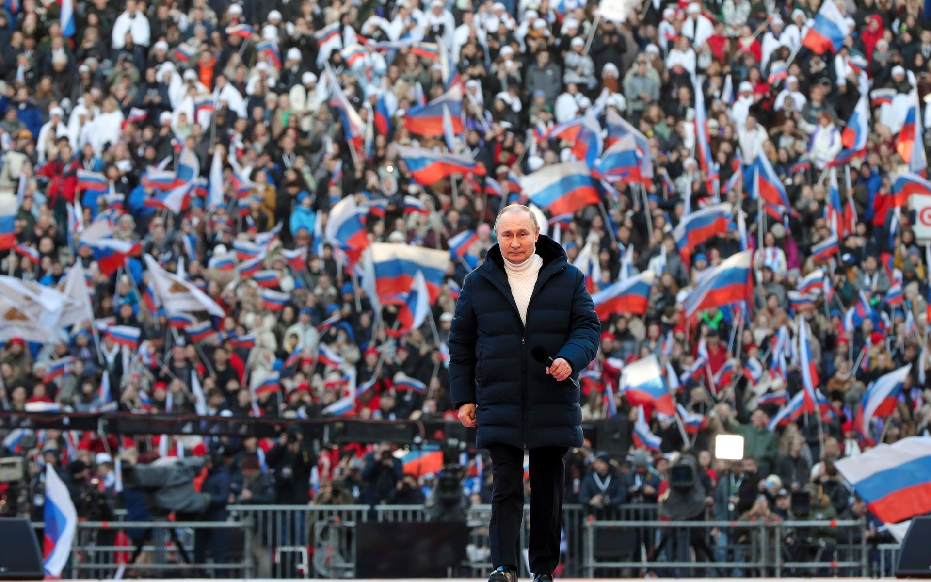 Vladimir Putin höll tal för att uppmärksamma åttaårsdagen av annekteringenav Krim. 
