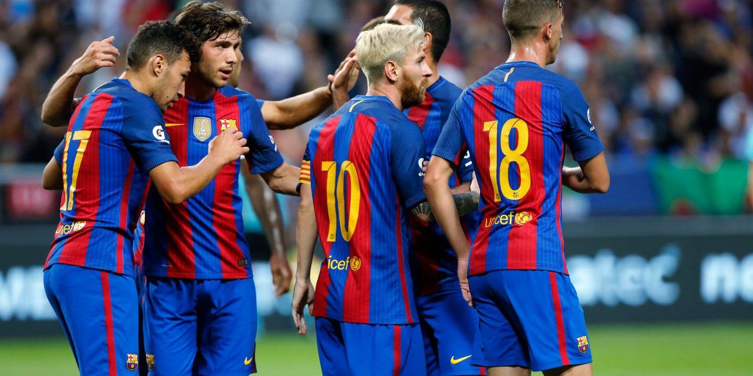 Måljubel i Barcelona i 4–2-segern mot Leicester i turneringen Champions Cup på Friends Arena i Solna.