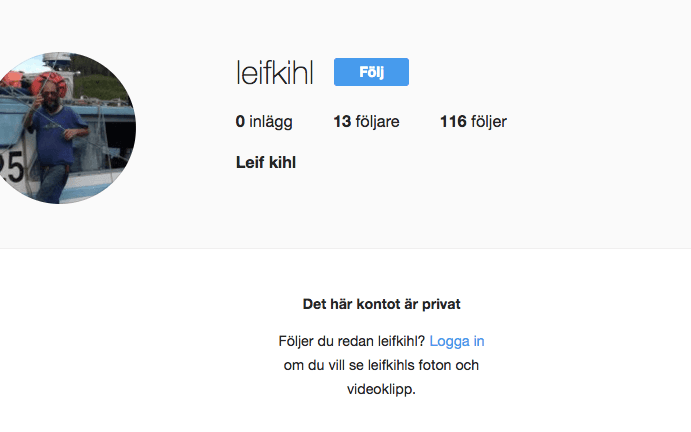 Kontot heter Leif Kihl och följer bland annat Vitamin Well, Alexander Östlund och Manchester United. Bild: Skärmdump Instagram