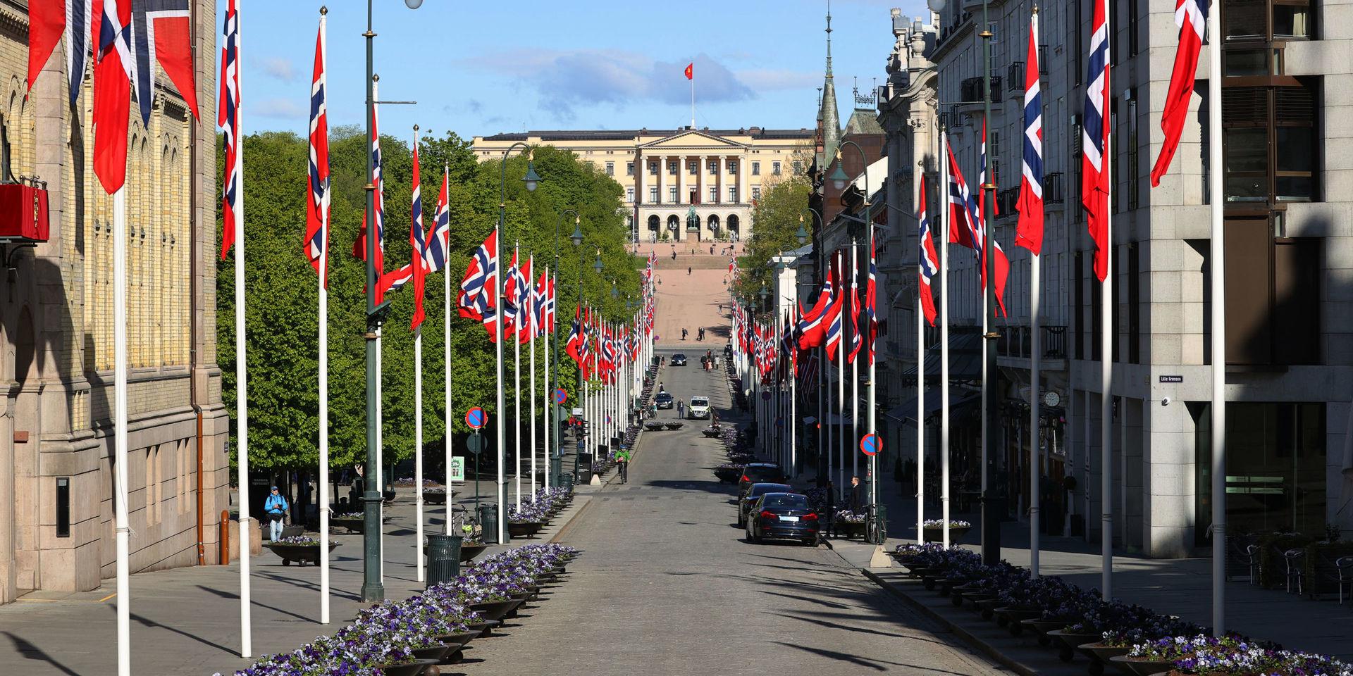 Paradgatan Karl Johan under nationaldagen i tider av restriktioner och karantänsregler. 