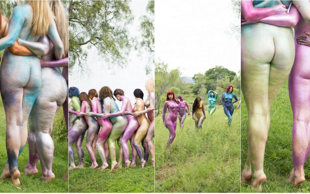 Glitter och färg på kropparna tillsammans med en fotografering ute i naturen. Så vill en grupp kvinnor från Australien fira sina kroppar i olika former och storlekar. Foto: Jill Kerswill/Kollage.
