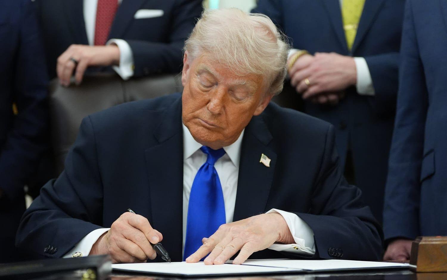 USA:s president Donald Trump säger sig planera höjda bil- och lastbilstullar mot EU. Arkivbild.