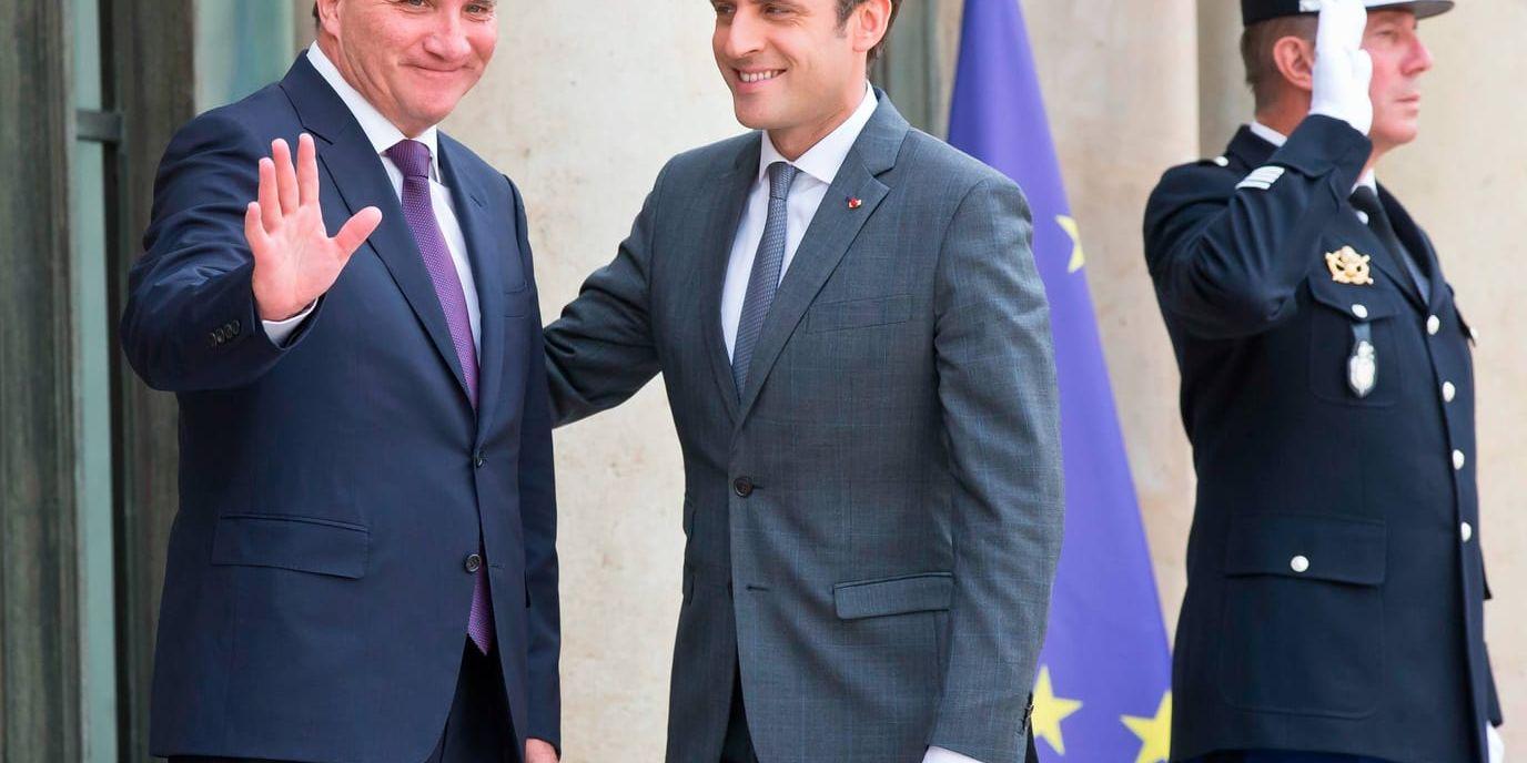 Statsminister Stefan Löfven (S) och Frankrikes president Emmanuel vid Elyséepalatset i Paris.