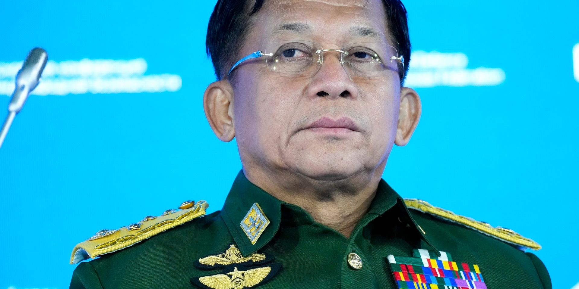Ledaren för militärjuntan i Myanmar, general Min Aung Hlaing. Arkivbild.