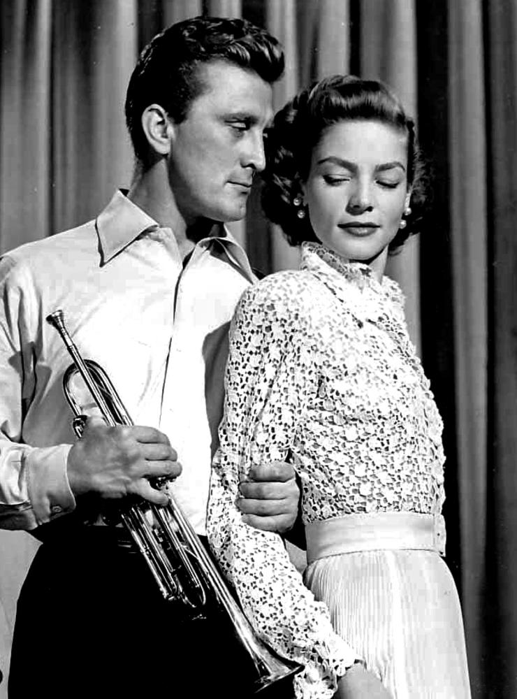 Kirk Douglas och Lauren Bacall på pressbild för  &quot;Young Man with a Horn&quot; från 1950.