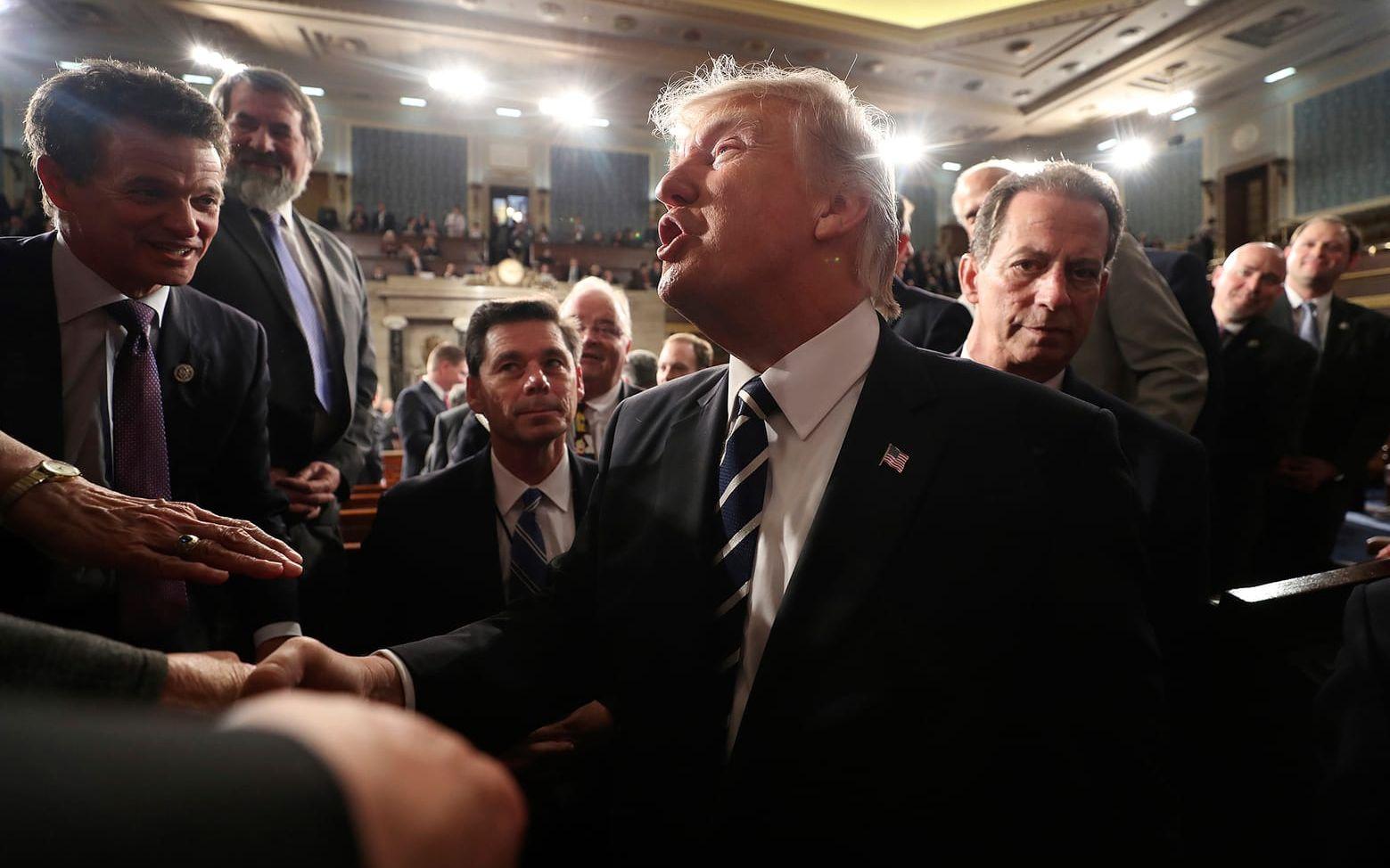 President Donald Trumps tal inför kongressen och nationen uppskattades av amerikanerna, enligt tidiga mätningar. FOTO: AP