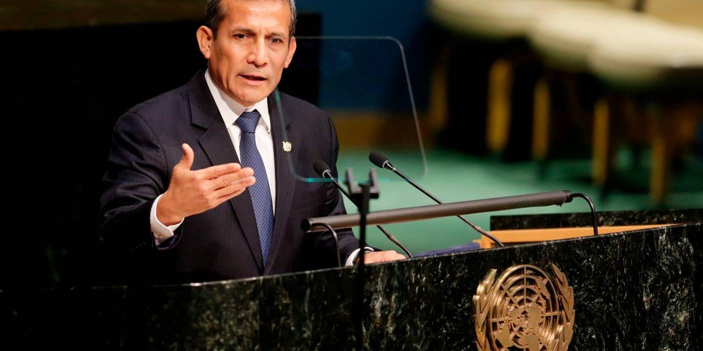 Perus dåvarande president Ollanta Humala i FN-högkvarteret i New York för ett år sedan. Arkivbild.
