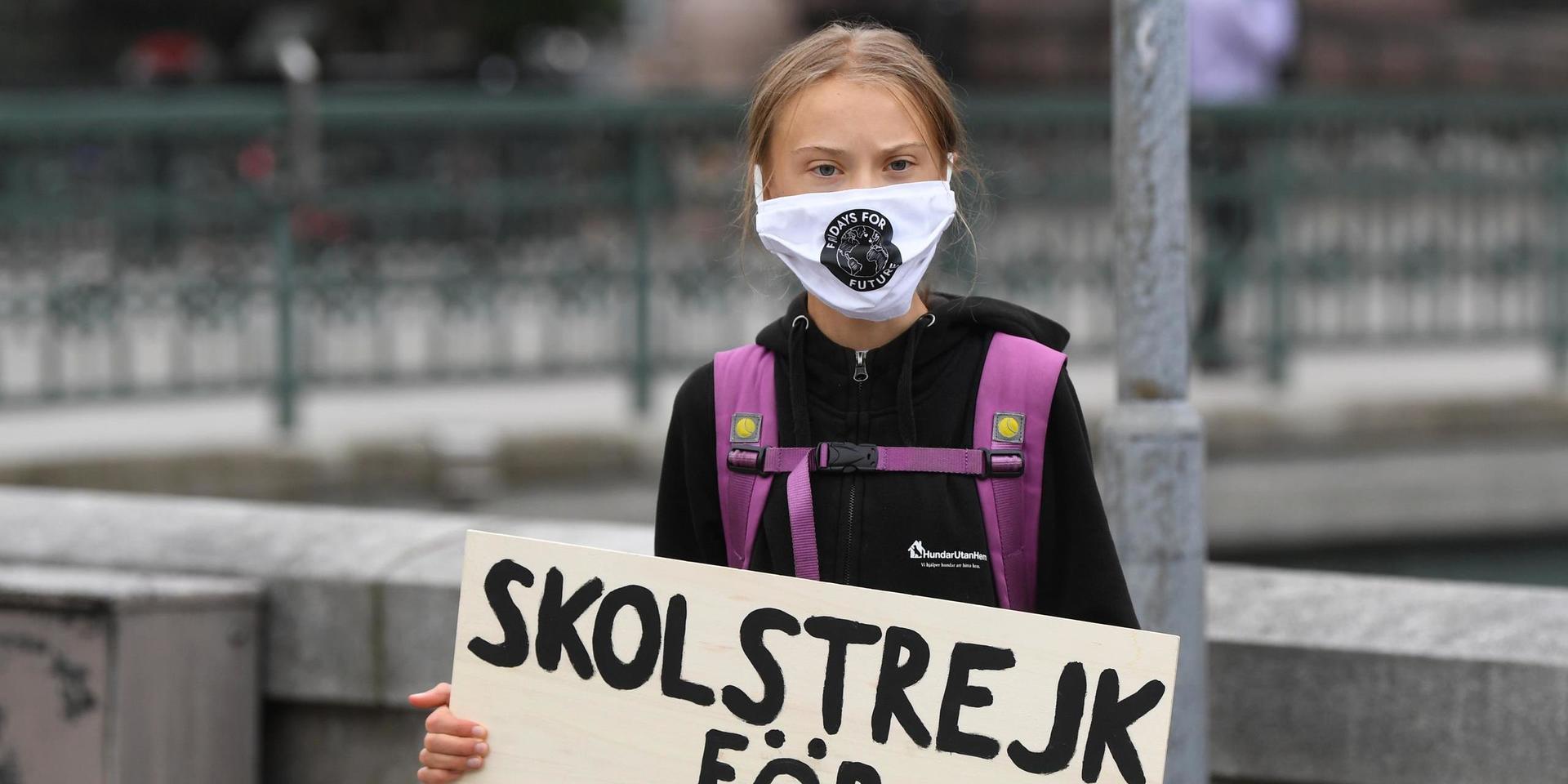 Klimataktivisten Greta Thunberg strejkar utanför Riksdagshuset i Stockholm. Under onsdagen besökte hon DN:s redaktion.