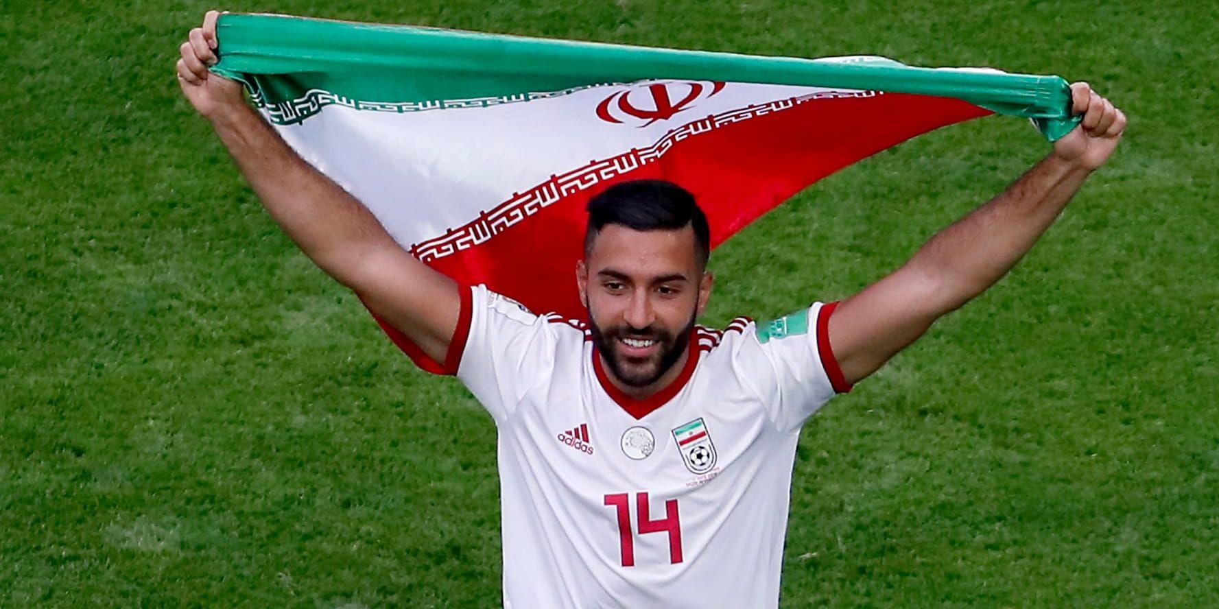 Irans Saman Ghoddos efter 1–0-segern mot Marocko i VM-premiären i S:t Petersburg den 15 juni.