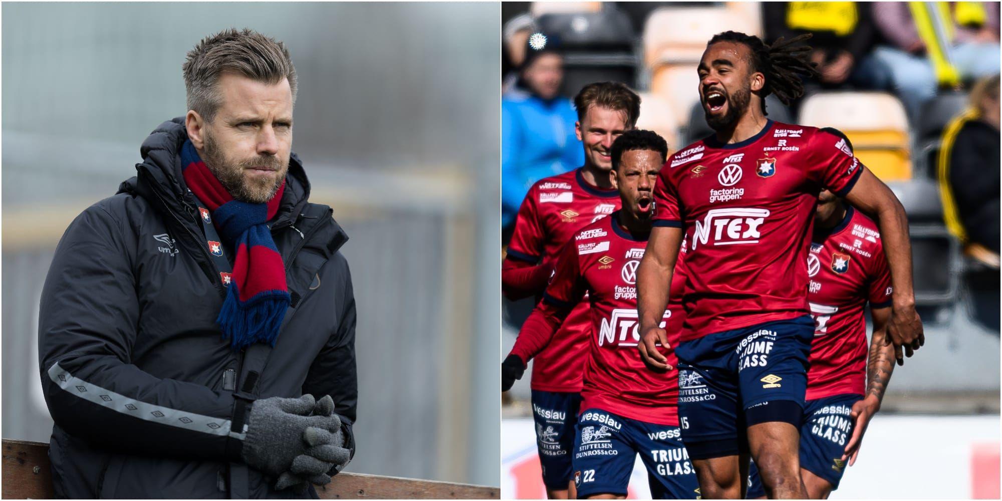 Collage med Pontus Farnerud och en matchbild från när Öis lag firar. 