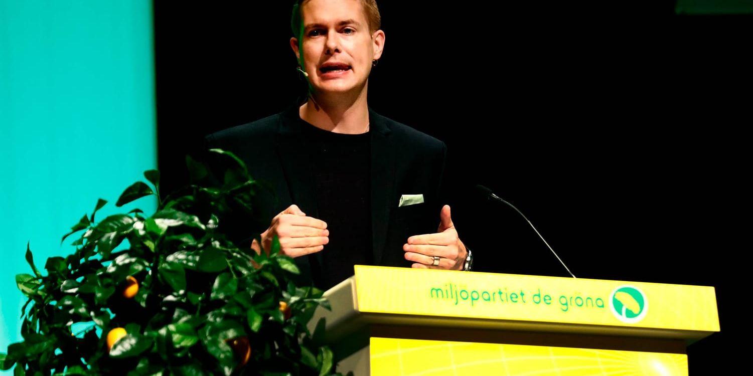 Språkröret Gustav Fridolin håller avslutningstalet på Miljöpartiets kongress i Linköping.