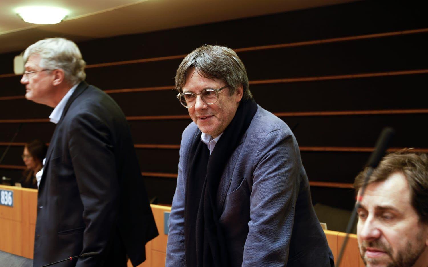 Carles Puigdemont, som utöver separatistledare är EU-parlamentariker, under ett sammanträde i Bryssel. Arkivbild.
