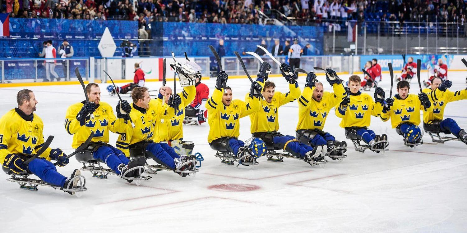 Svenska kälkhockeylandslaget kom trea i Paralympics-kvalet i Östersund i oktober. Det räckte för att ta sig till Paralympics. Arkivbild.