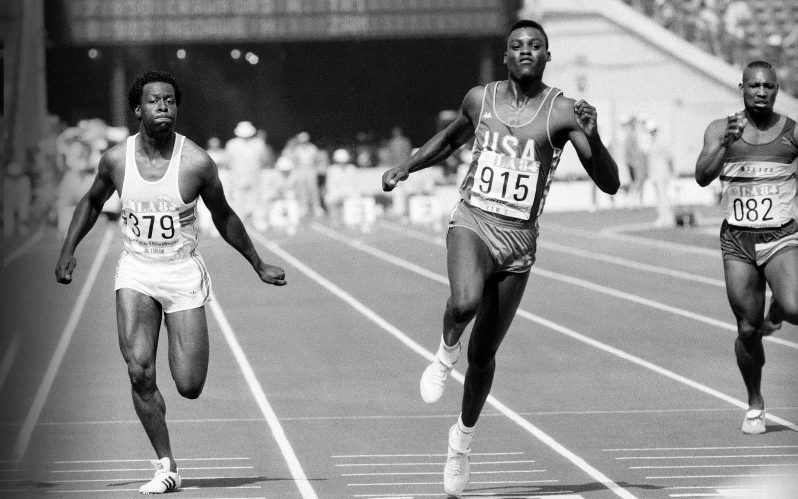 Då: Carl Lewis vann nio OS-guld och ett silver – i sprint och längdhopp. De fyra första säkrades i Los Angeles 1984 och det sista i Atlanta 1996. Foto: TT