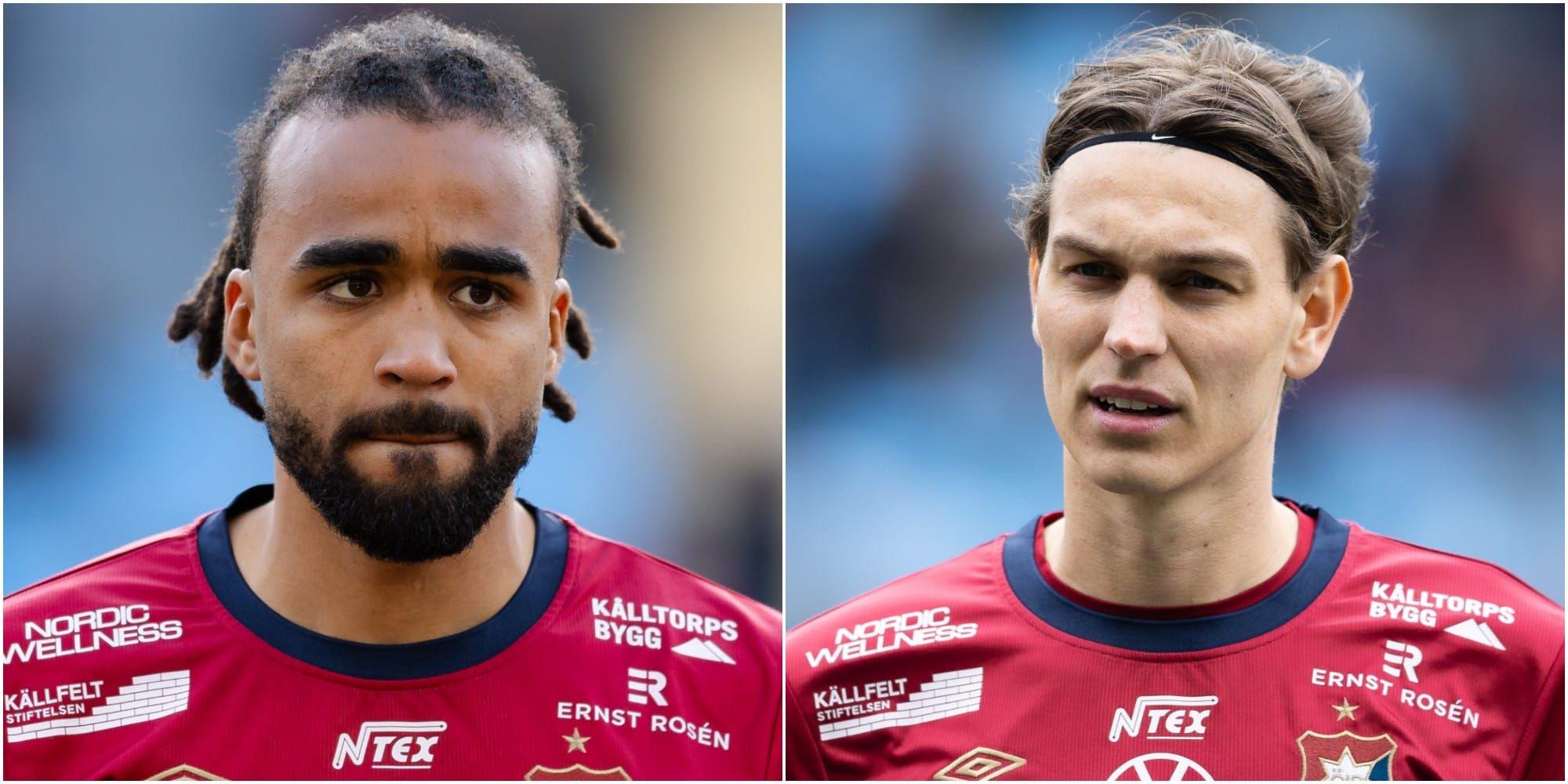 Kollage med porträttbilder på Jerome Tibbling Ugwo och Noah Christoffersson under match.