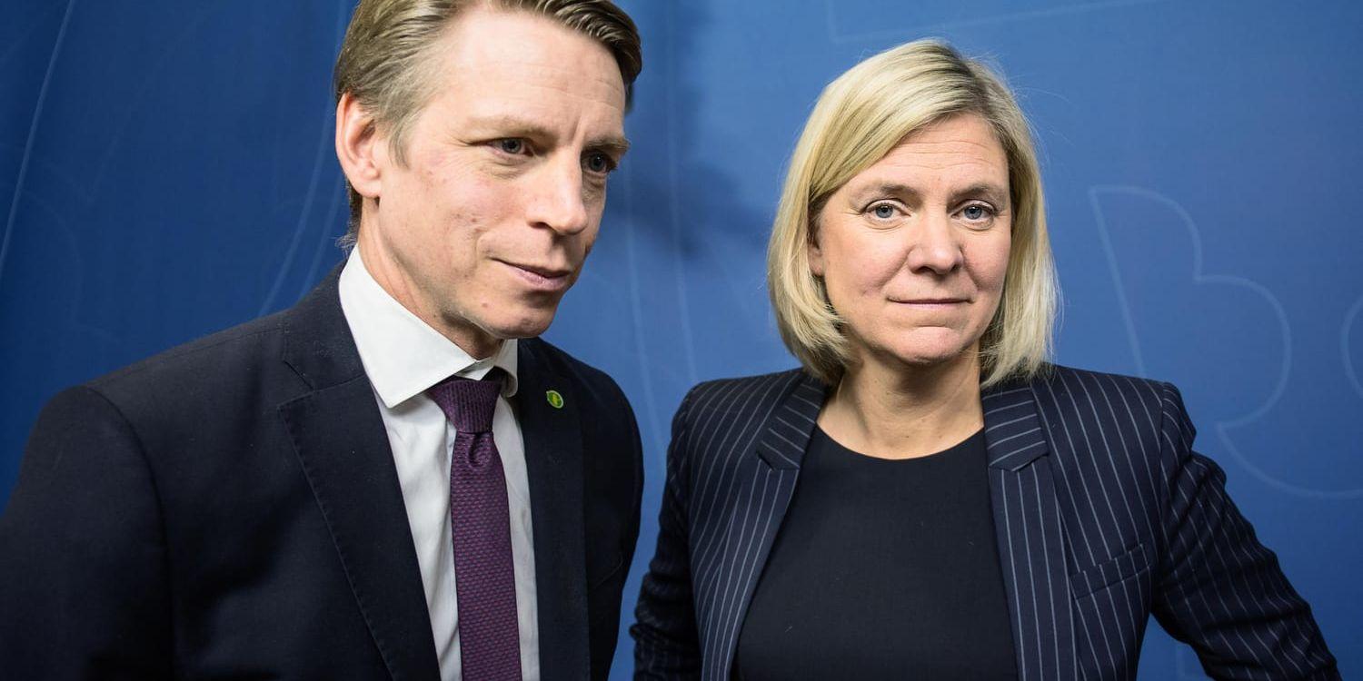Biträdande finansminister Per Bolund (MP) och finansminister Magdalena Andersson (S). Arkivbild.