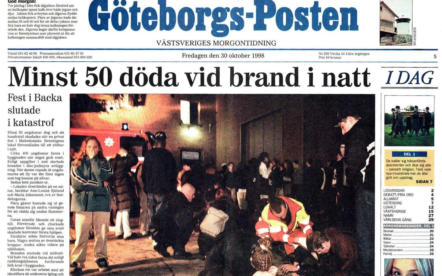 Göteborgs-Postens förstasida efter branden.