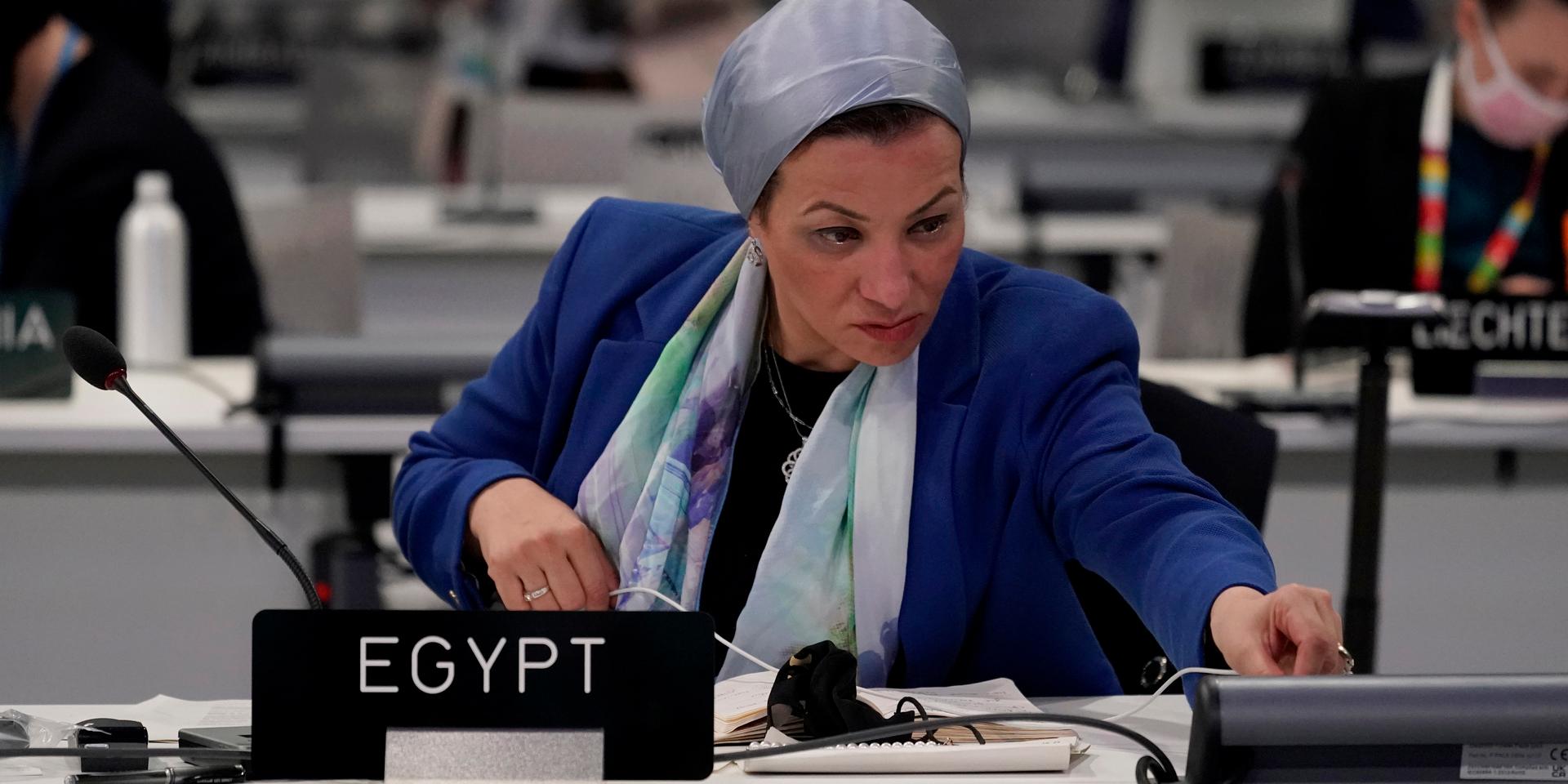 Egyptens miljöminister Yasmine Fouad under klimatmötet i Glasgow.