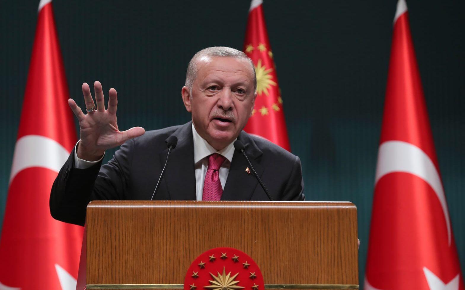 Turkiets president Recep Tayyip Erdogan på bild från i måndags.