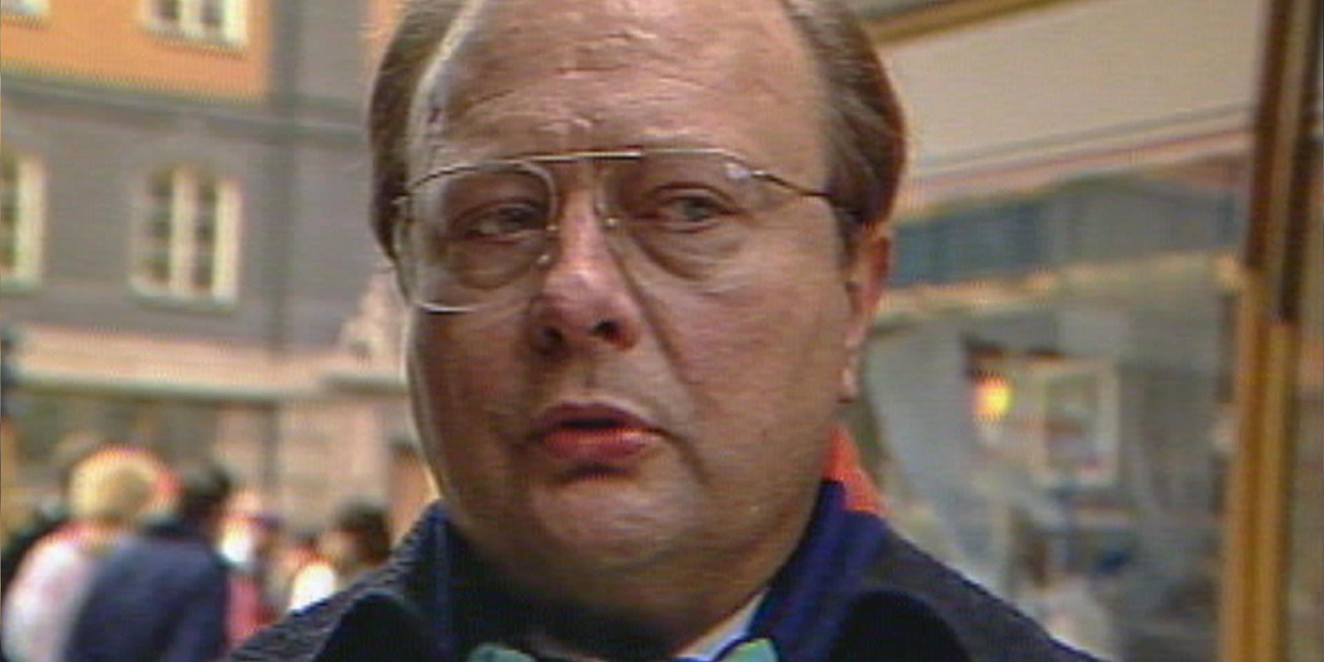 Stig Engström intervjuas i Rapport-inslaget från 1986, som fick uppmärksamhet på nytt efter att misstankar att han mördat statsminister Olof Palme började riktas mot den så kallade Skandiamannen. Arkivbild.