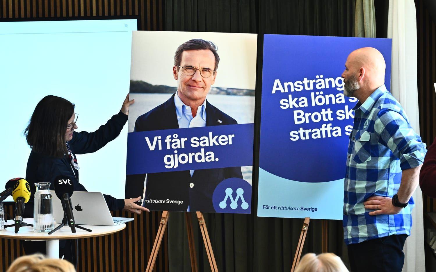 Moderaternas partisekreterare Karin Enström och valledare Martin Borgs presenterar Moderaternas valkampanj.