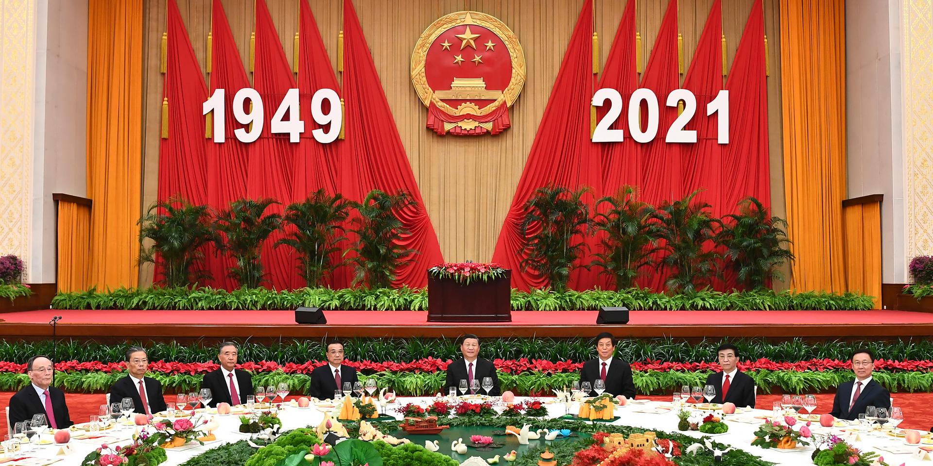 Det kinesiska kommunistpartiets ledning under firandet av landets nationaldag.