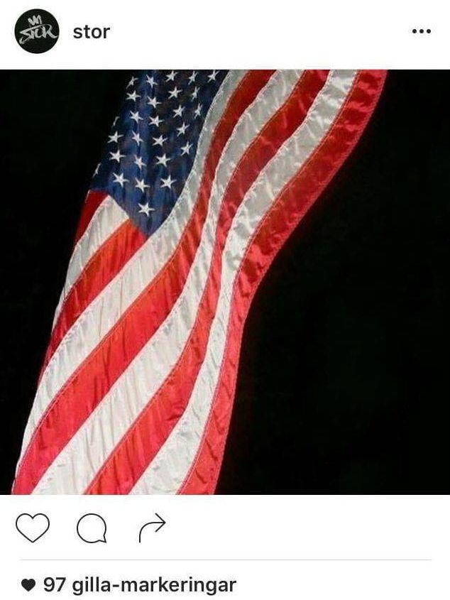 Dessutom menar Stor att den amerikanska flaggan kan användas som toalettpapper. Foto: Skärmdump/Instagram.