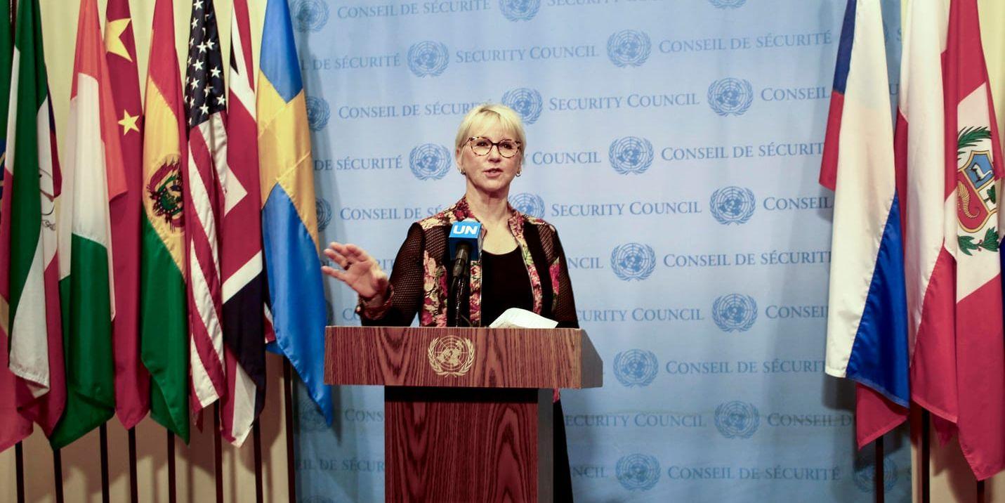 Utrikesminister Margot Wallström (S) i FN:s säkerhetsråd.