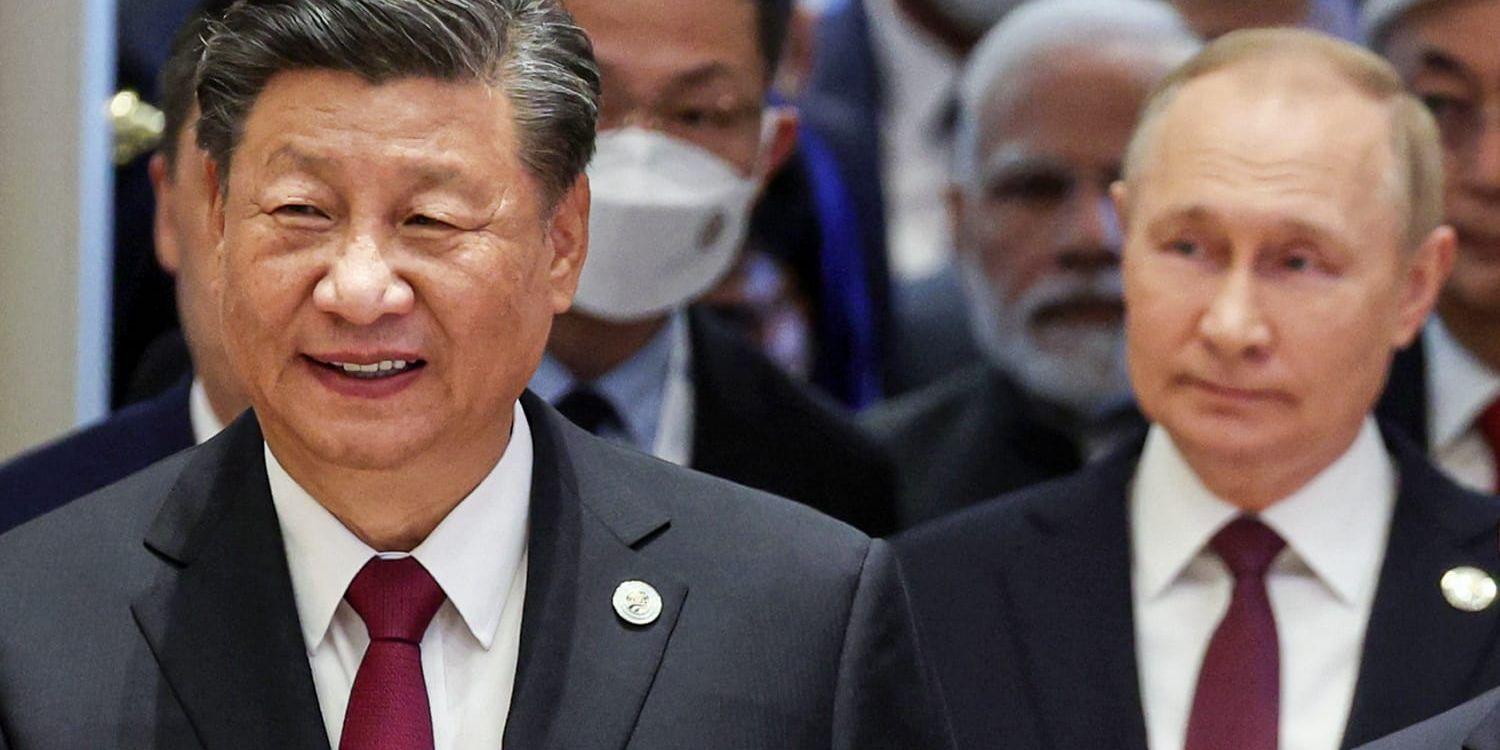 Kinas president Xi Jinping och hans ryske motsvarighet Vladimir Putin under ett toppmöte i uzbekiska Samarkand i september.