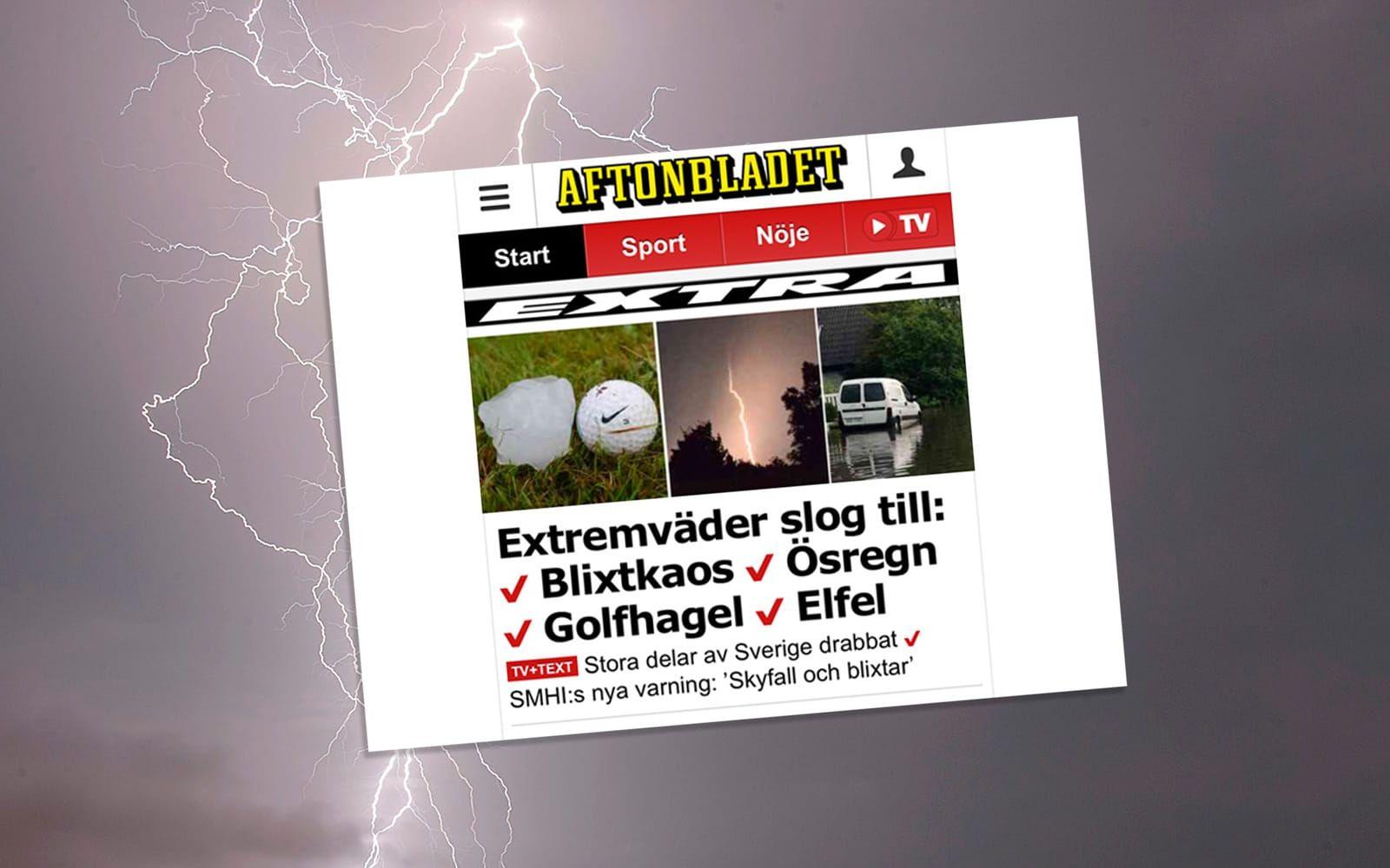 Extremväder = extremrubriker. Foto: TT/Faksimil Aftonbladet.se