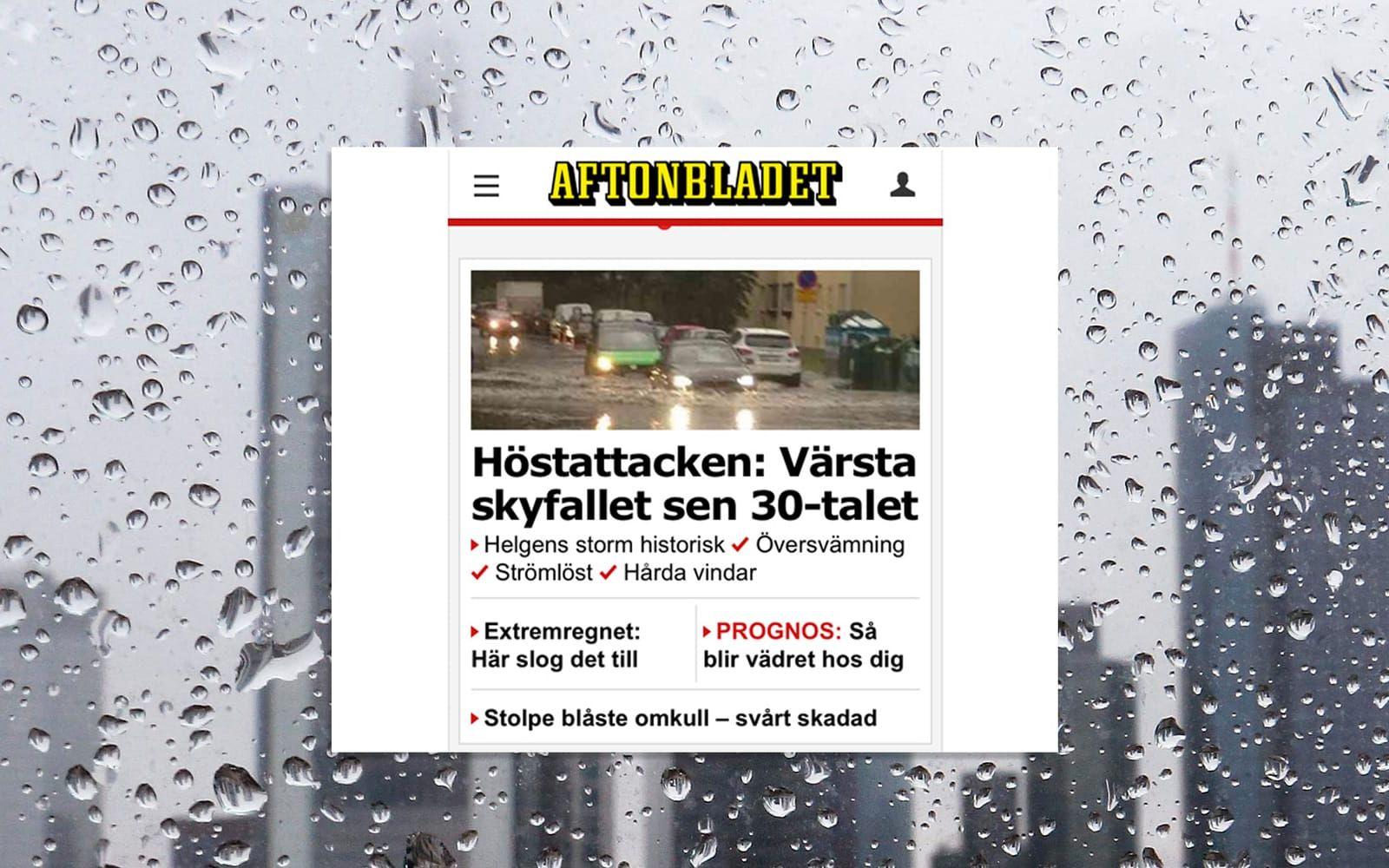 Ondskefullt väder! Foto: TT/Faksimil Aftonbladet.se
