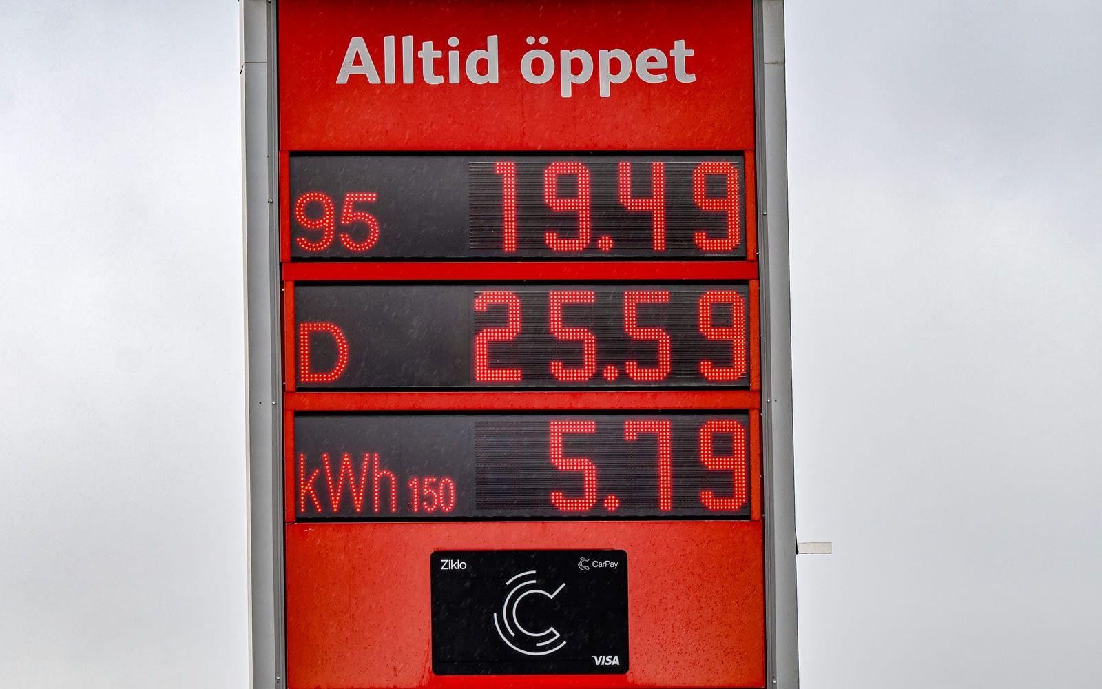 Bensin- och dieselpris i början av april. Sedan USA:s och Israels krig mot Iran inleddes har priserna åkt upp och ner, men mest upp. Den 1 maj inleds en tillfällig skattesänkning.