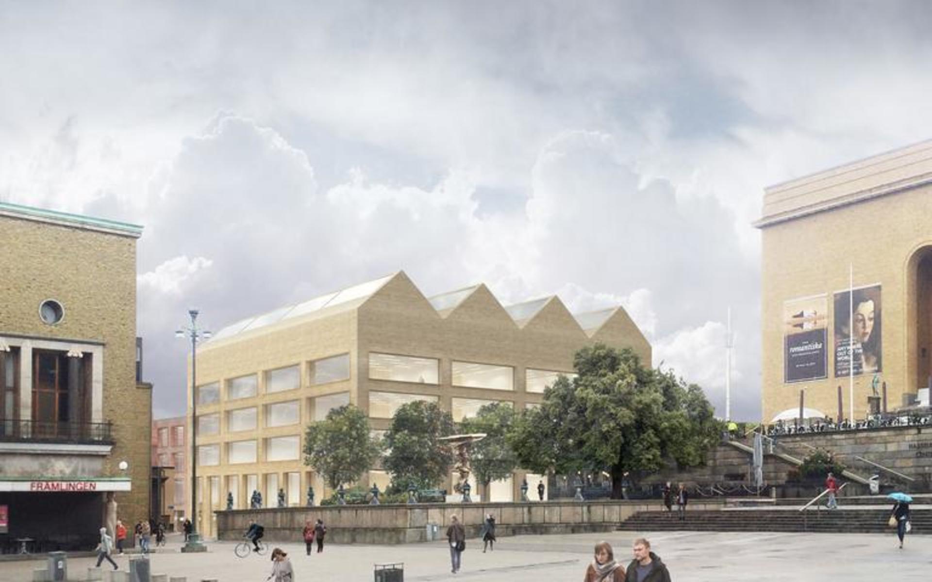 Visionsbild som visar hur universitetets byggnader öppnar upp sig mot Götaplatsen