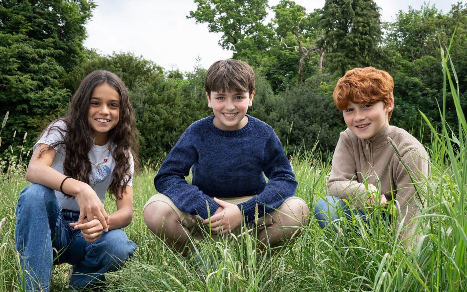 Huvudrollerna i den nya ”Harry Potter”-serien spelas av Dominic McLaughlin, Arabella Stanton och Alastair Stout. Pressbild 