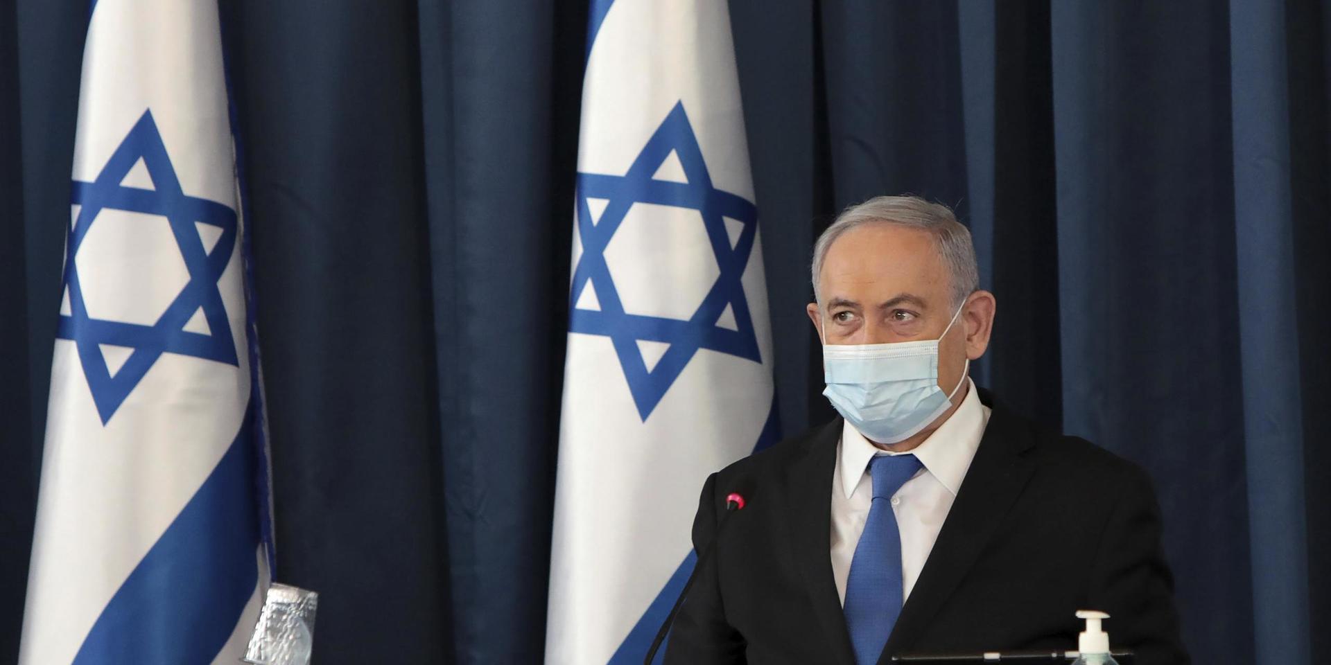 Israels premiärminister Benjamin Netanyahu i samband med ett regeringssammanträde på söndagen. 
